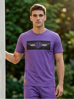 EUC - TABBU Attire -Mens Purple Short Sleeve Tee Made from Raw Material-Size Med